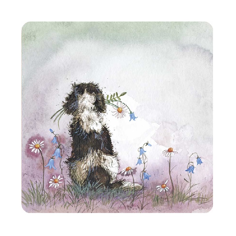 Alex Clark Spaniel And Flowers Coaster