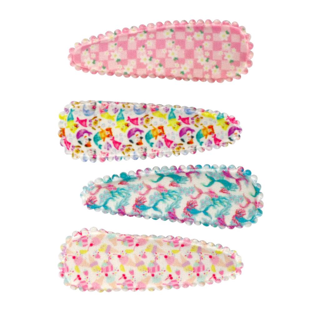 Pink Poppy Pattern Fabric 4-Pack Hair Clips