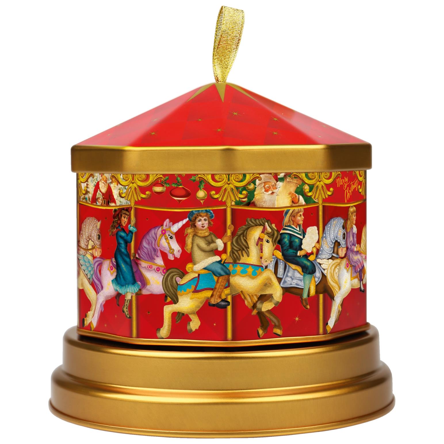 Windel Christmas Metal Carousel Music Box with Chocolate Pralines 150g