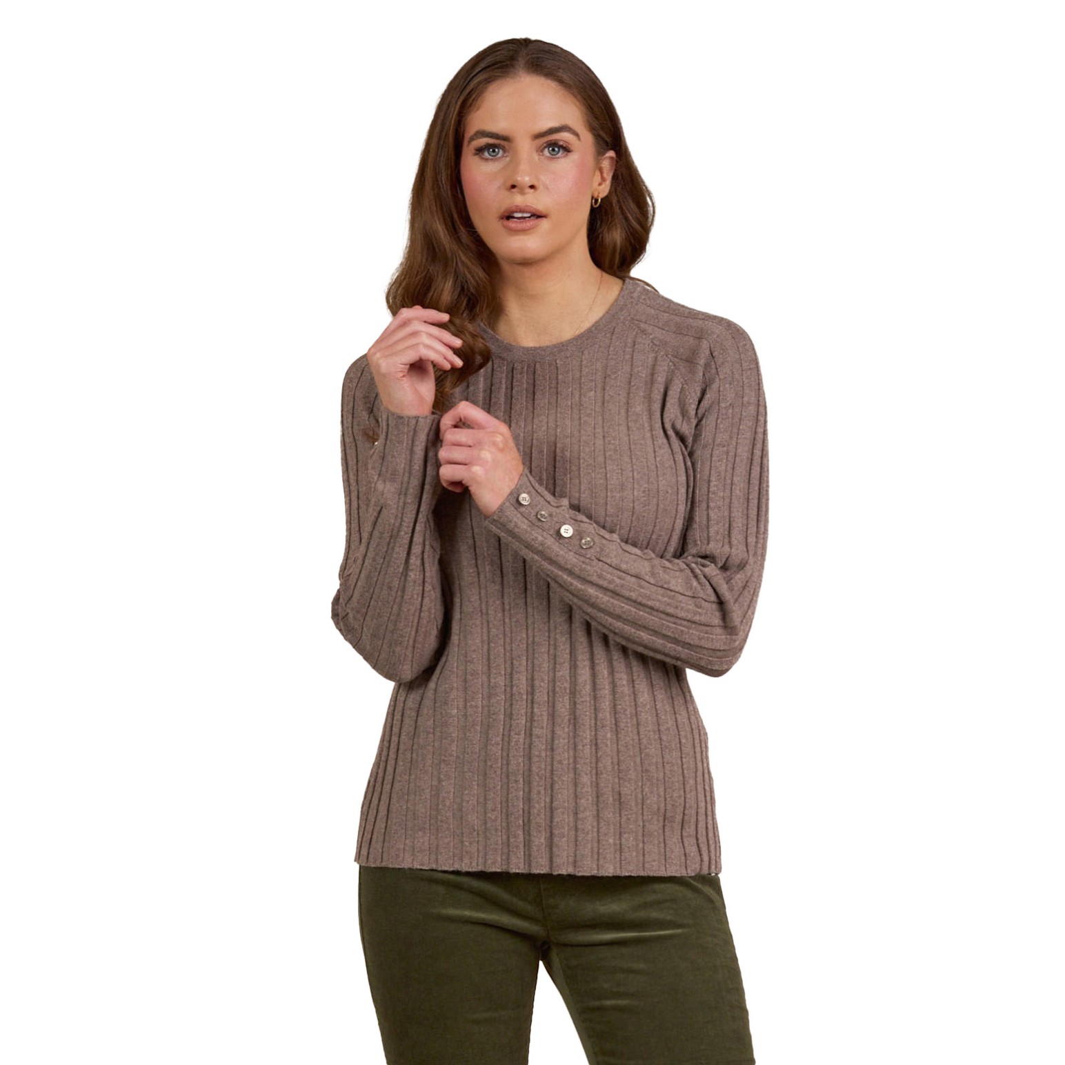 Vassalli Round Neck Ribbed Knit Jumper With Dome Cuff Detail