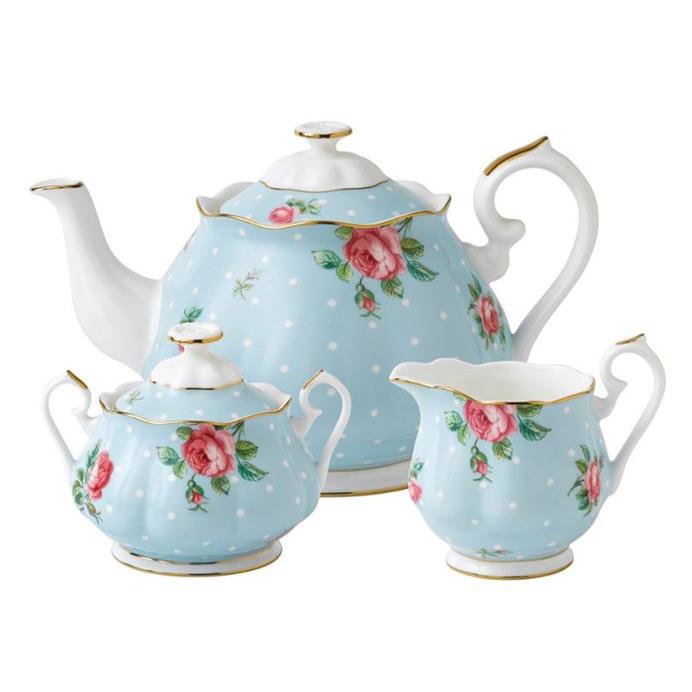 Royal Albert Polka Blue 3 Piece Tea Set