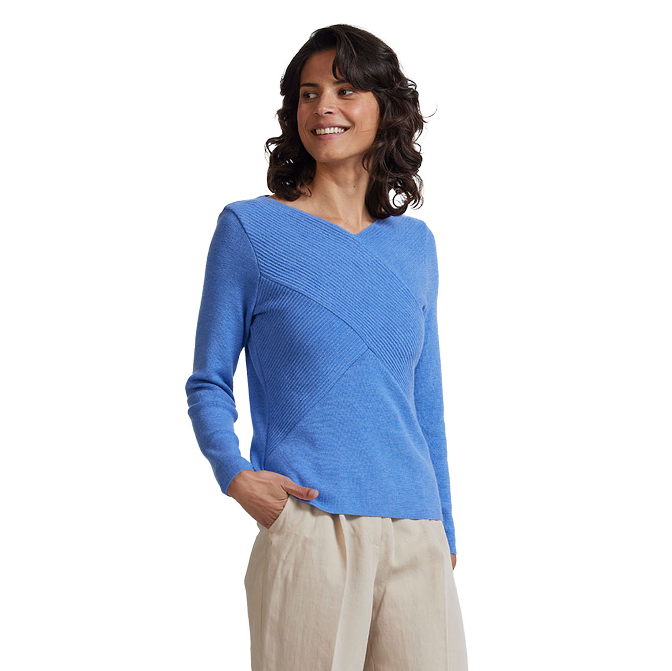 Royal Merino Rib Wrap V Neck Jumper