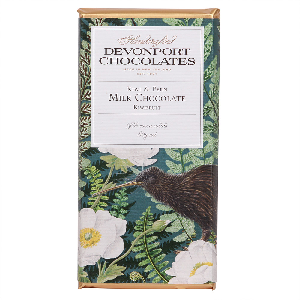 Devonport Chocolates Kiwi & Fern Milk Chocolate With Kiwifruit 80g