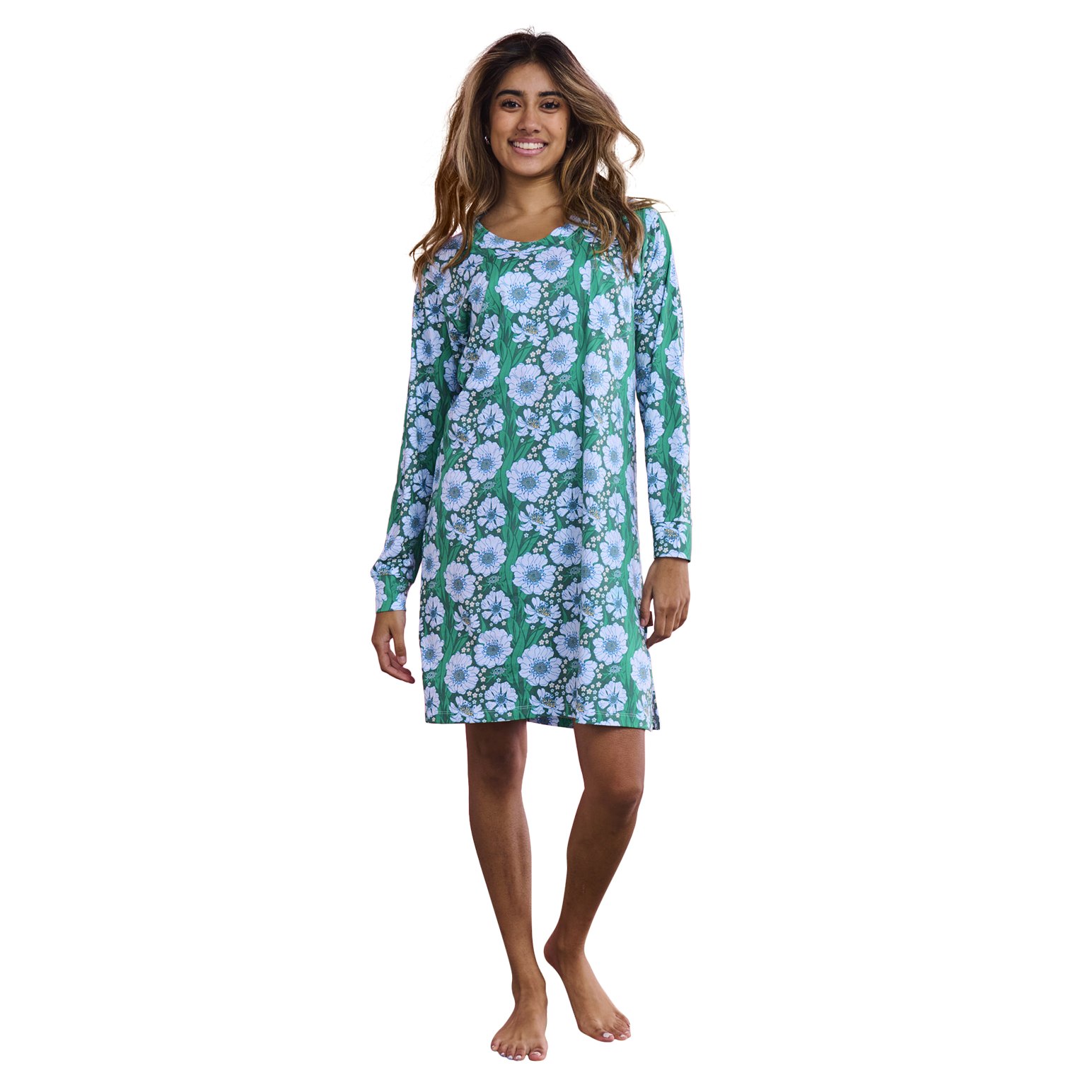 Kip&Co Tumbling Flowers Green Organic Cotton Long Sleeve Nightie