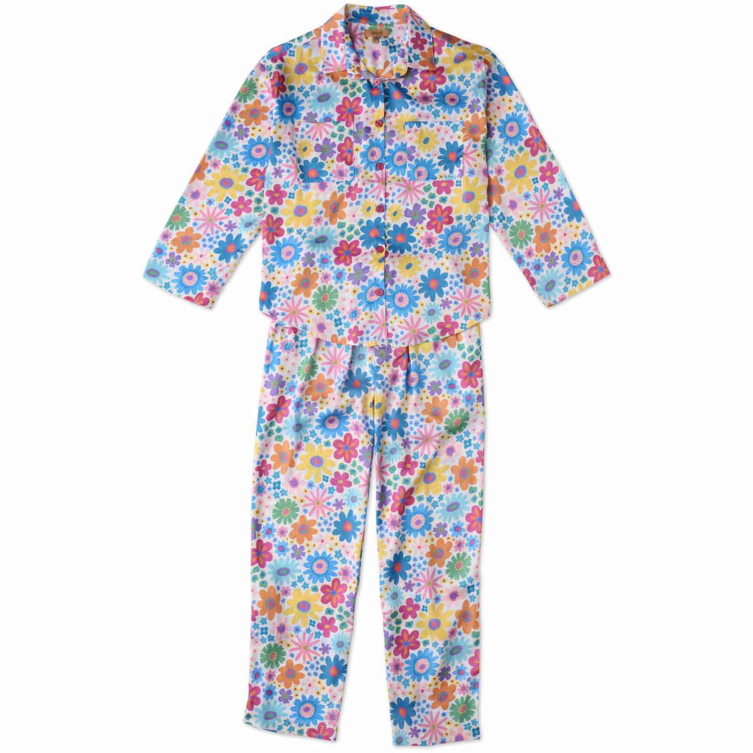 Kip&Co Rainbow Flowers Organic Cotton Long Sleeve Top & Pant Pyjama Set