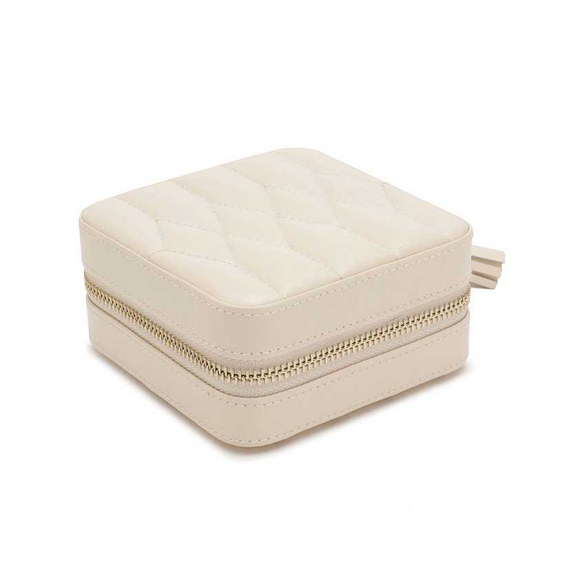 WOLF Caroline Zip Travel Jewellery Case Ivory