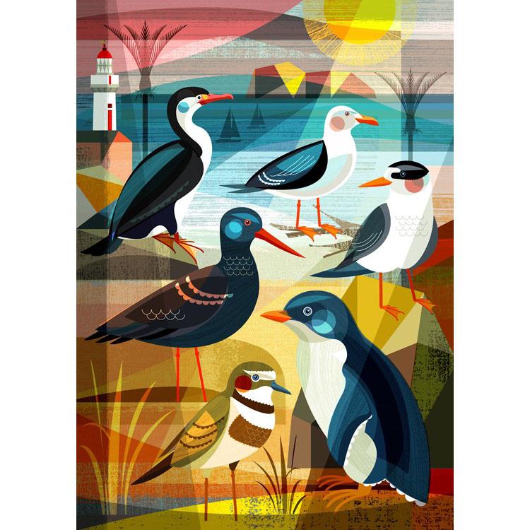 Ellen Giggenbach Beach Birds Of NZ Matted Print