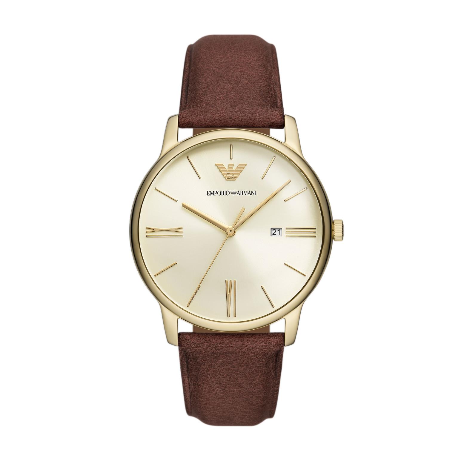 Emporio Armani Minimalist Brown Leather Watch AR11610