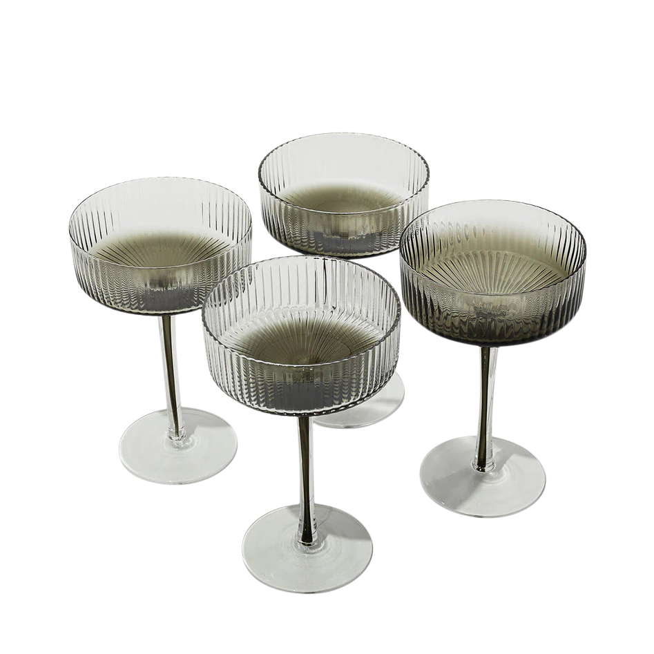 Home Lab Ribbed Cocktail Glasses Charcoal Set Of 4