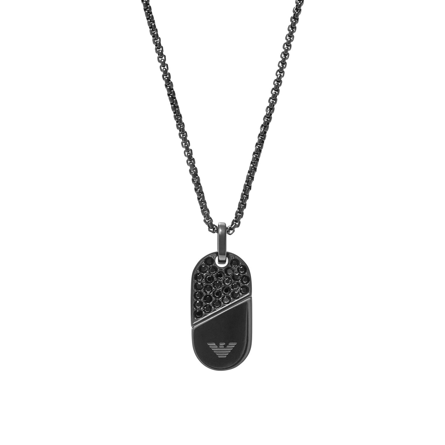 Emporio Armani Black Stainless Steel Dog Tag Necklace