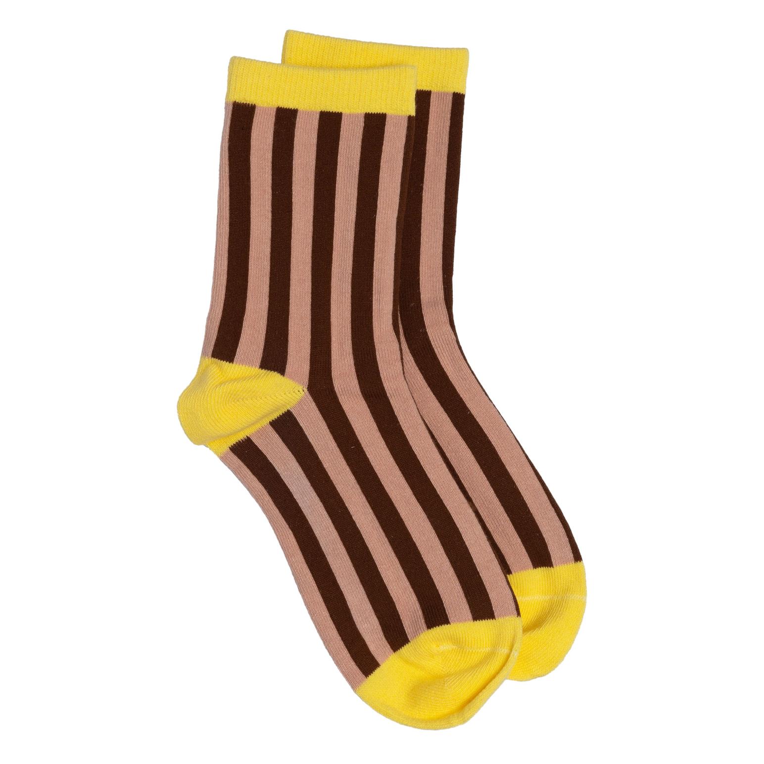 Stella + Gemma Socks Burgundy And Pink Stripes Yellow Toe And Heel