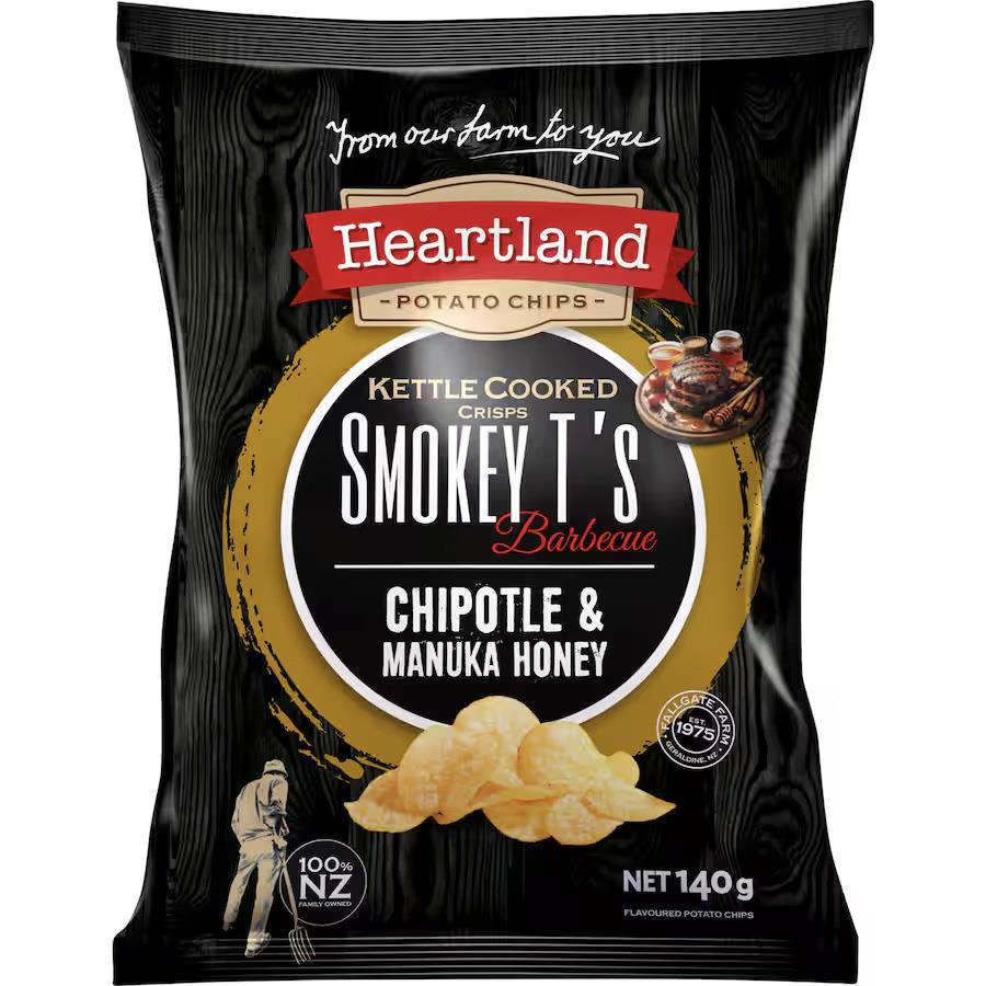 Heartland Smokey T's BBQ Chipotle & Manuka Honey Kettle Cooked Crisps 140g