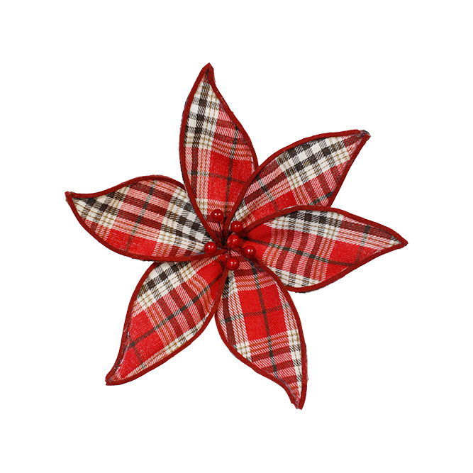 Flower Systems Red Plaid Poinsettia Clip 20cm