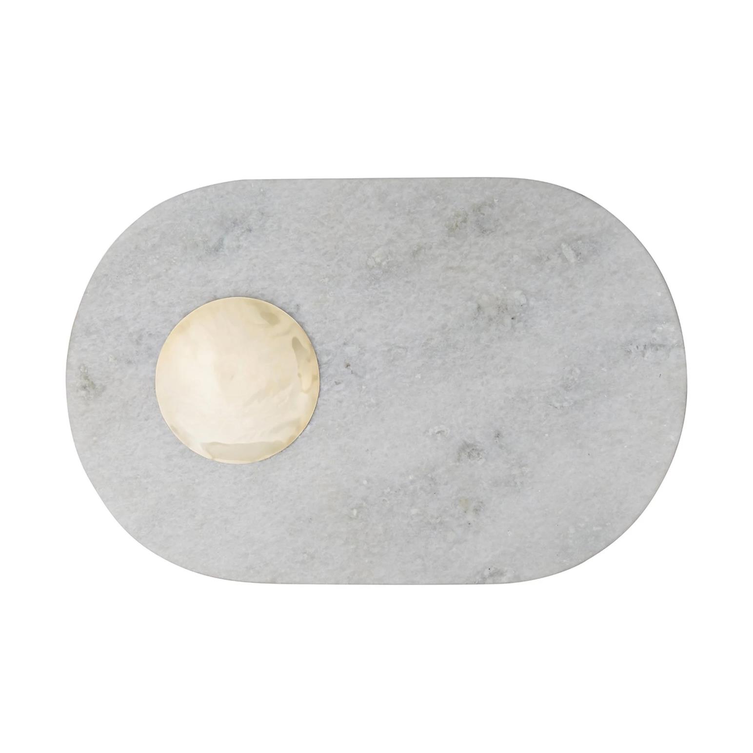 Tom Dixon Stone Chopping Board White Morwad Marble & Brass Disk