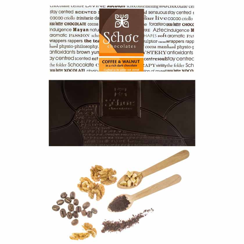 Schoc Chocolate Coffee & Walnut Dark Chocolate 55% Bar 80g