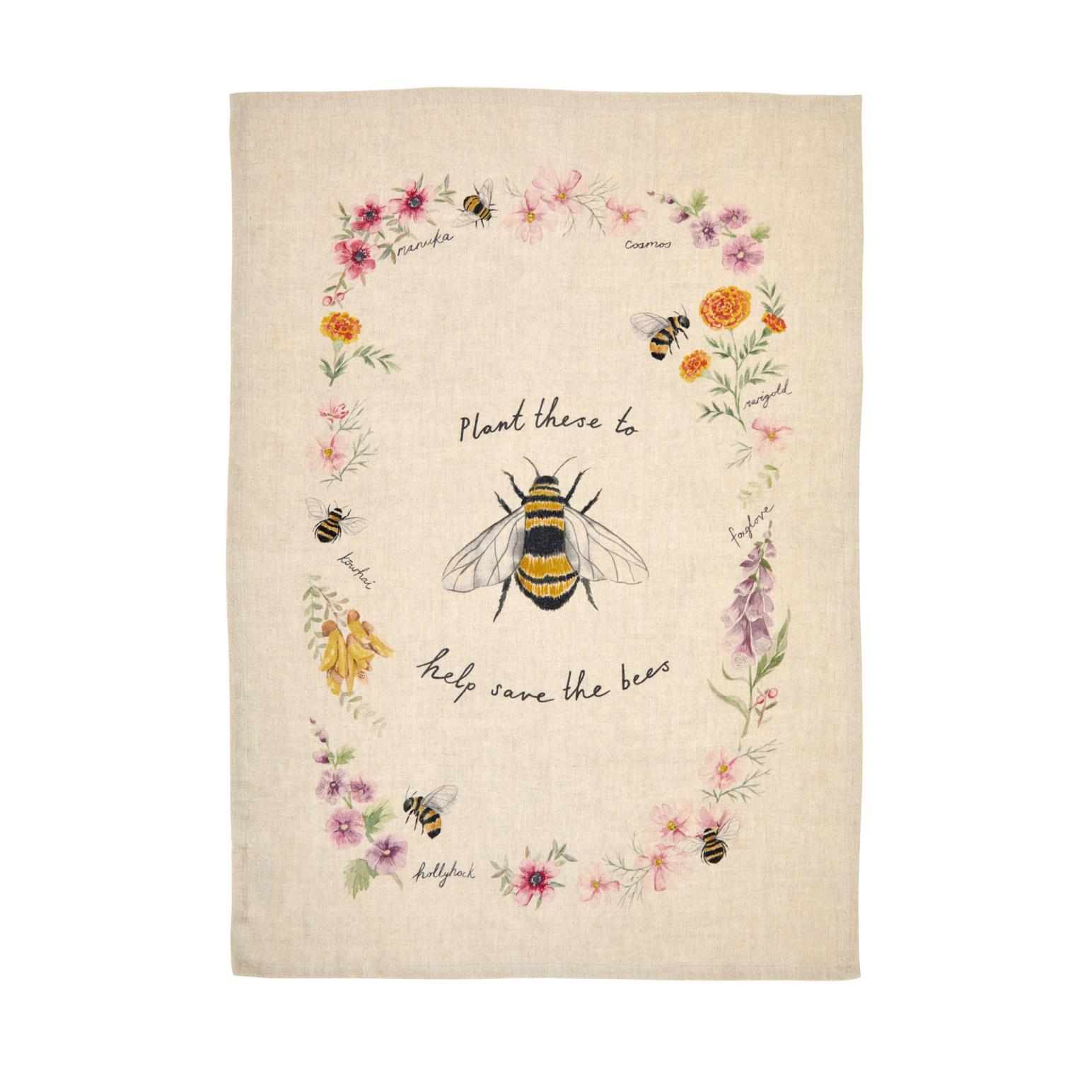 Wallace Cotton Bee Blooms Linen Tea Towel