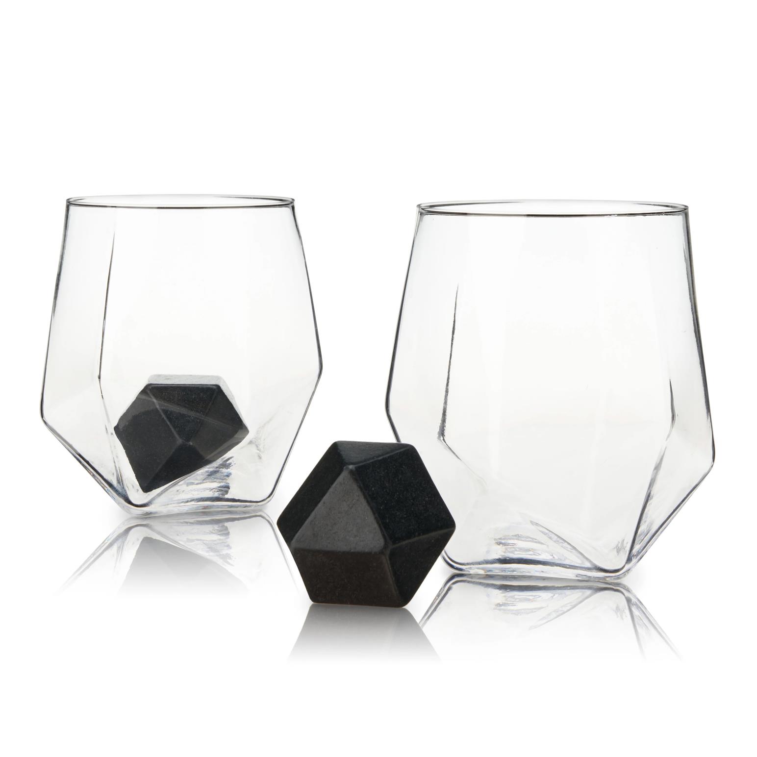 4-Piece Faceted Tumbler & Hexagonal Basalt Stone Set By Viski®