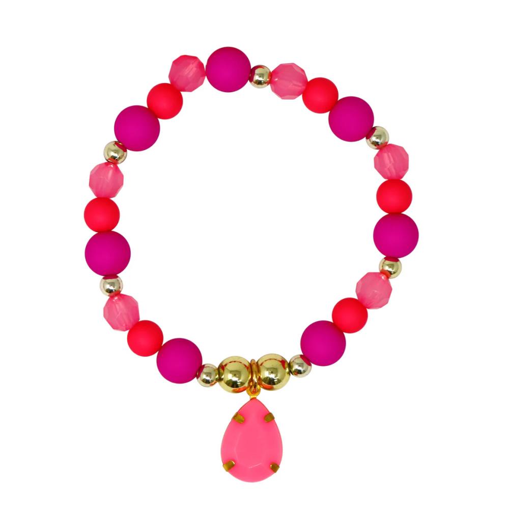 Pink Poppy Fairy Delight Beaded Bracelet With Pendant