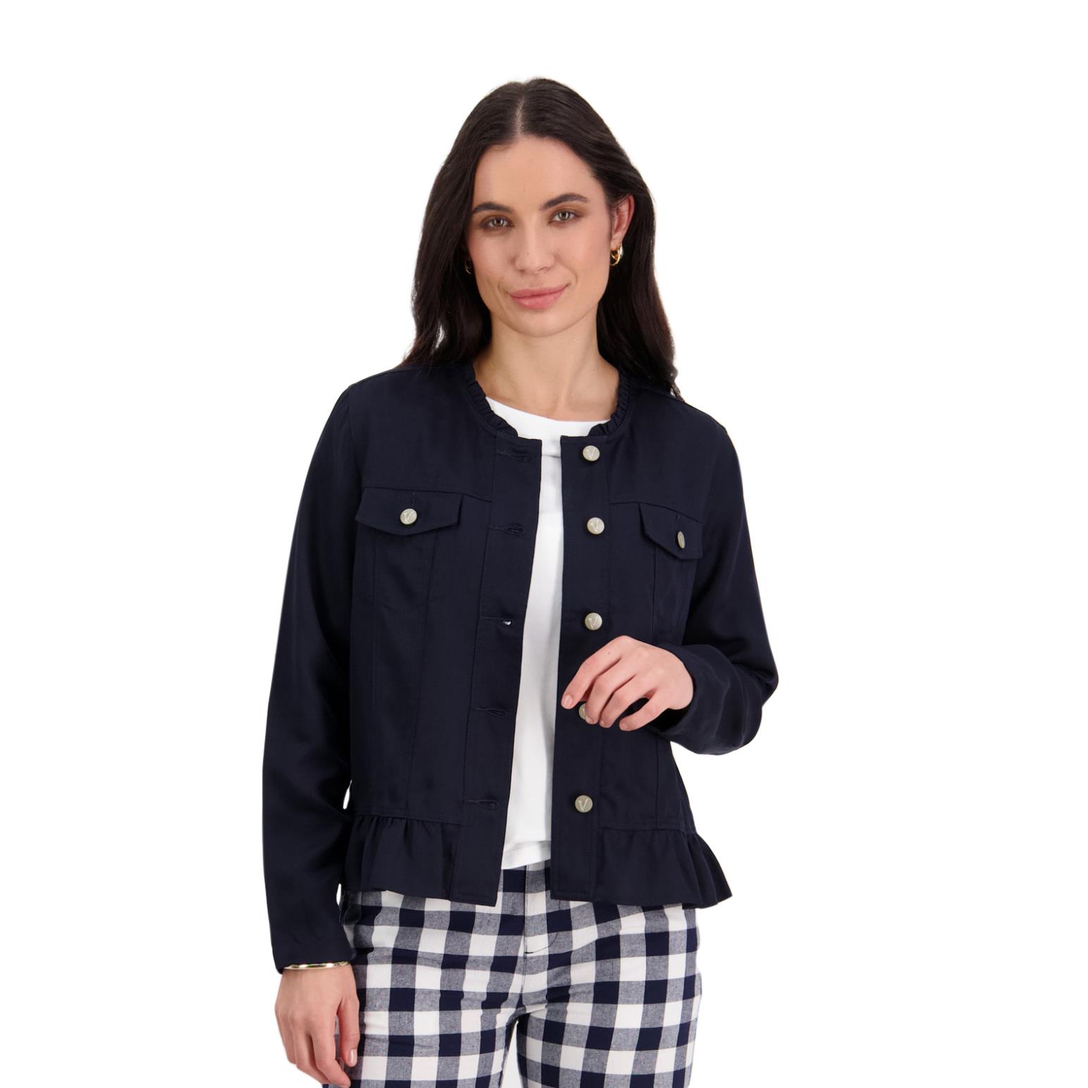 Vassalli Button Up Jacket With Frill Hem