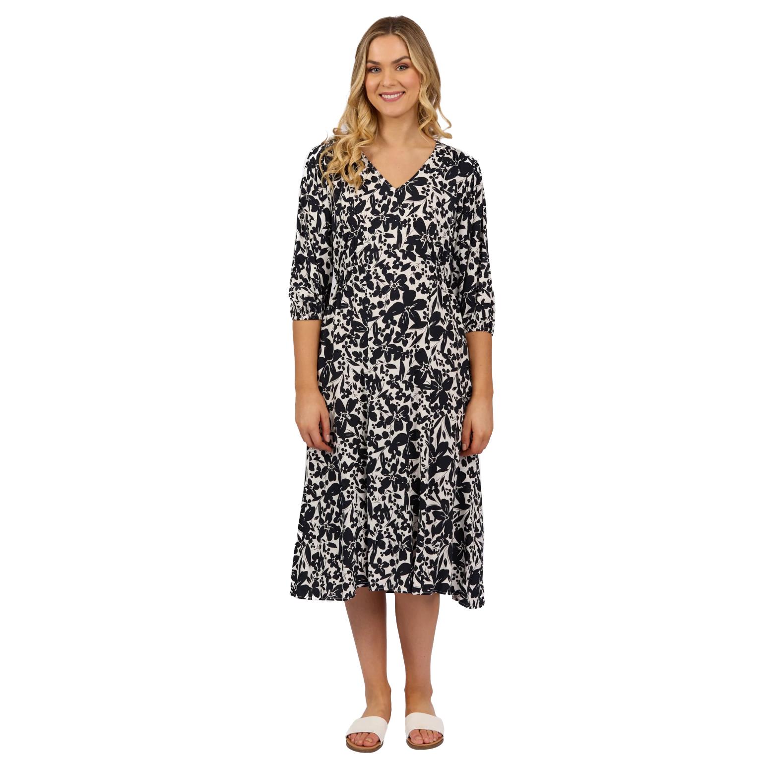 Vassalli V Neck Dress With Elbow Length Sleeve