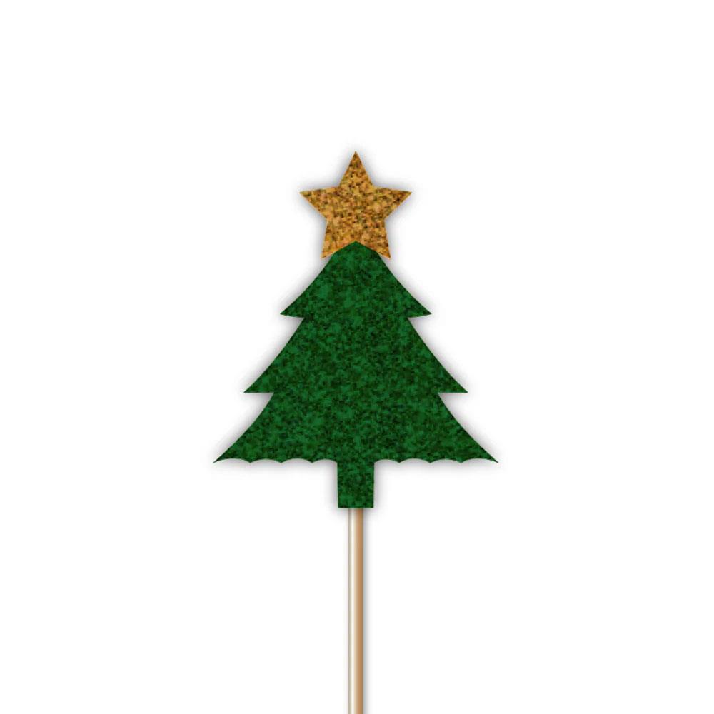 Anniversary House Glitter Christmas Tree Cupcake Toppers Green 12Pk