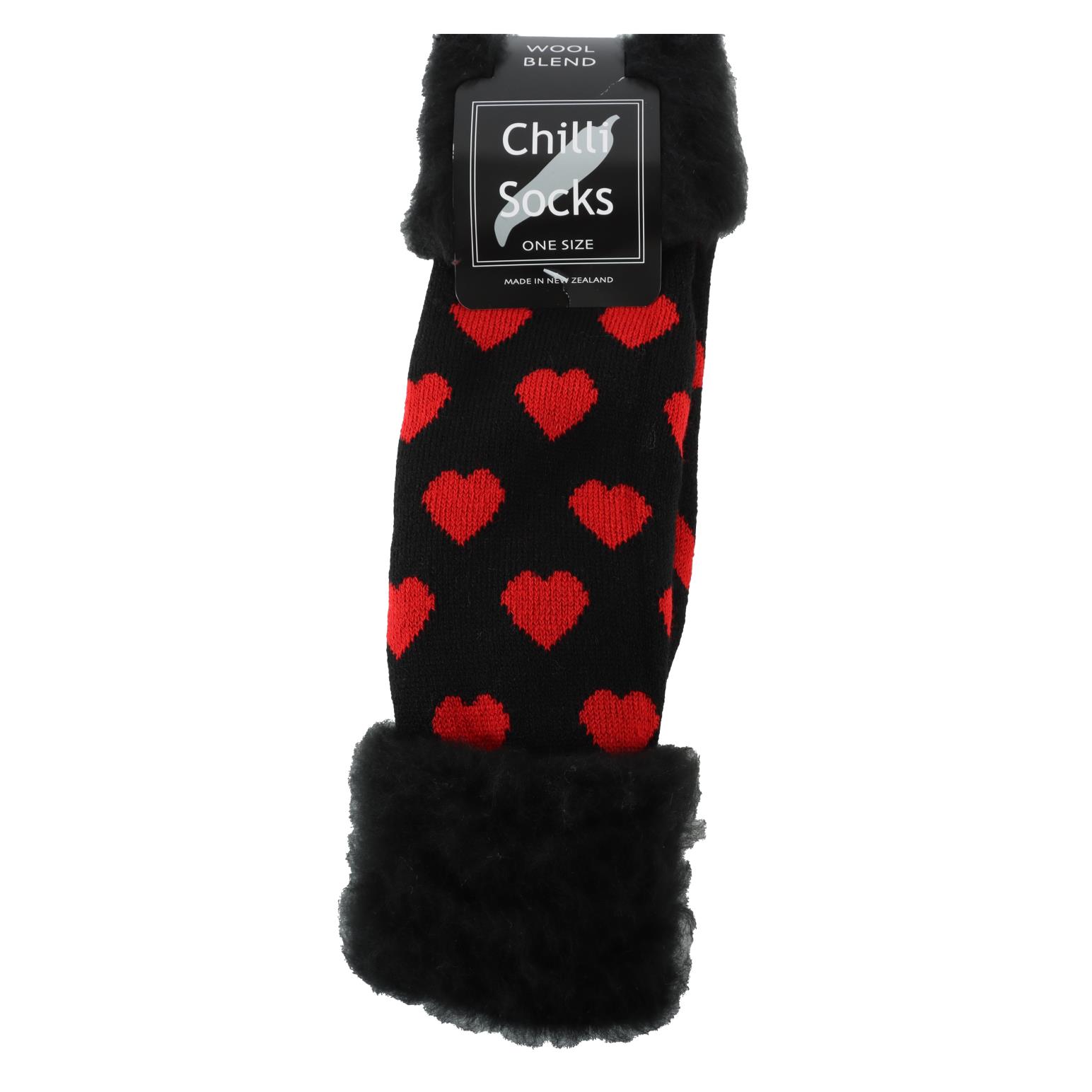 Chilli Socks Hearts (Black w Red Hearts)