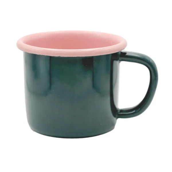 Dishy Enamel Mug 400ml - Dark Green/Pink