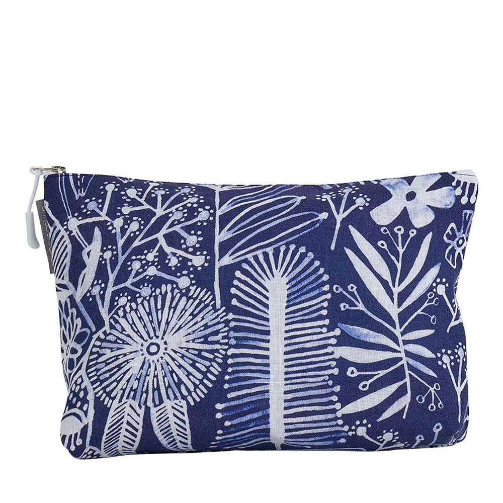 Annabel Trends Linen Cosmetic Bag Large - Navy Natives