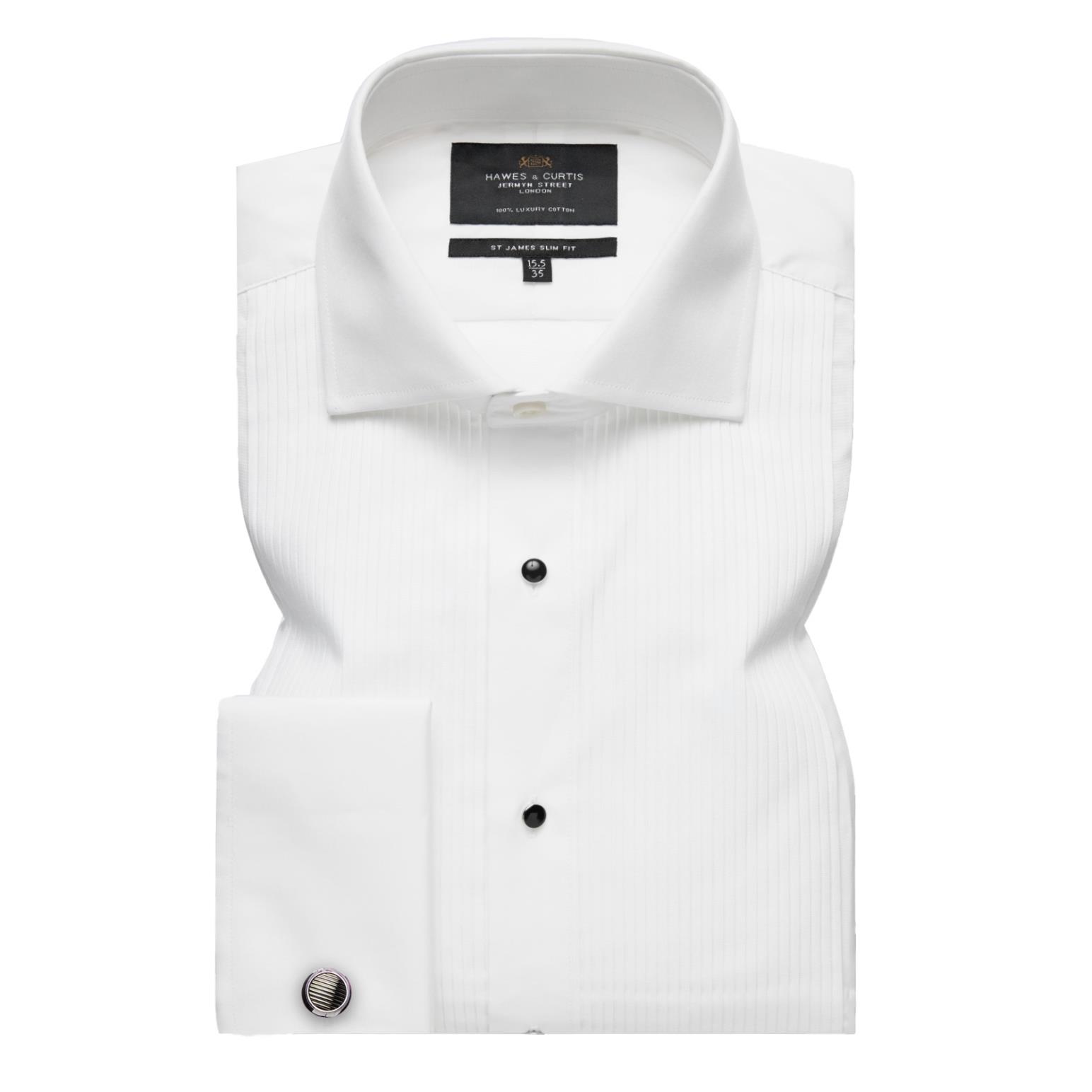 Hawes & Curtis Pleat Front Slim Evening Shirt Double Cuff