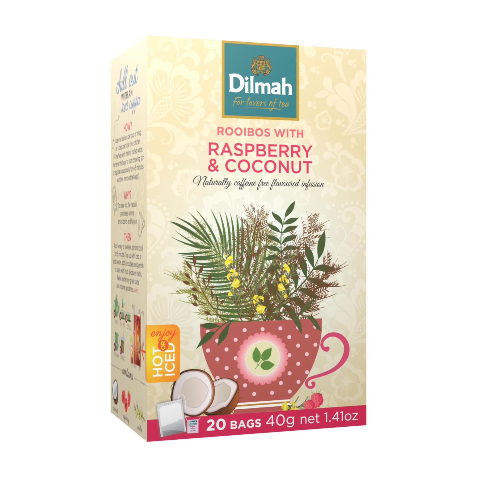 Dilmah Raspberry & Coconut Red Rooibos Tagged Infusion 20 Teabags