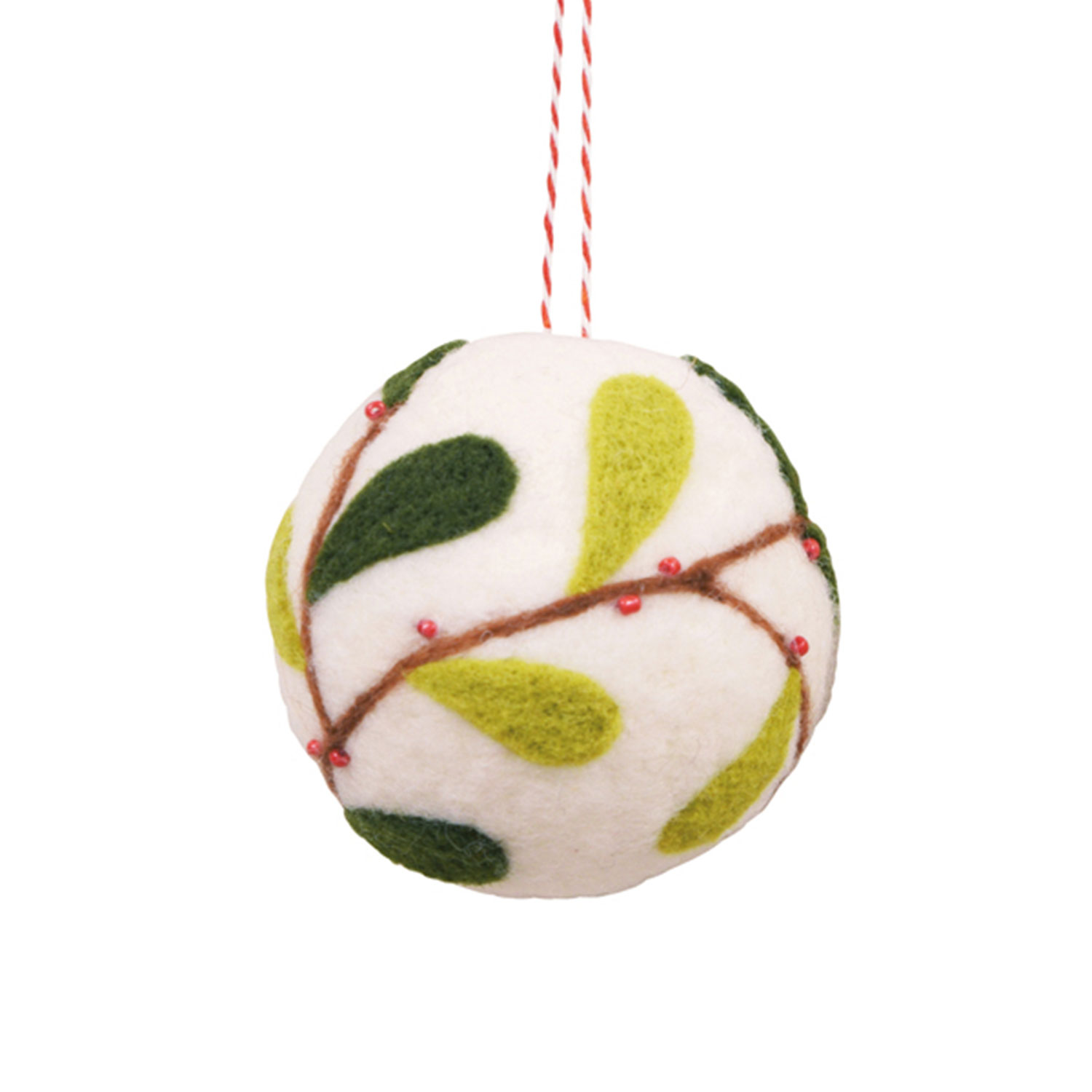 Maytime Felt Hanging Leafy Ball Cream/Green Leaves