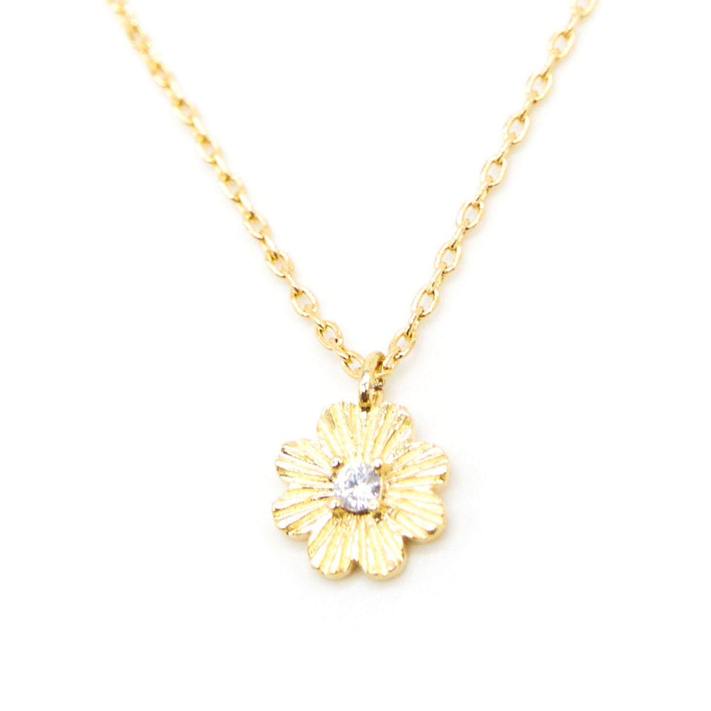 Stella + Gemma Necklace Gold Daisy Crystal Centre