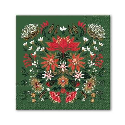 Punch Studio Christmas Garden Beverage Napkin Pack of 20