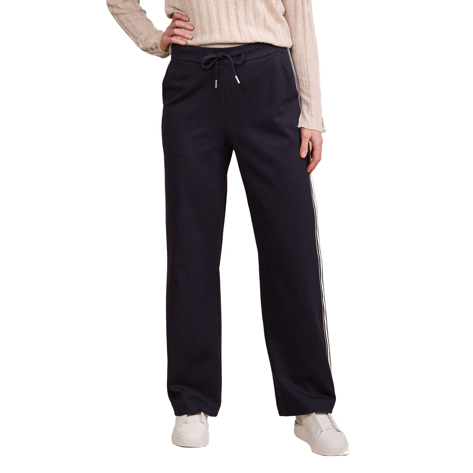 Vassalli Wide Leg Full Length Pant With Side Stripe Panel