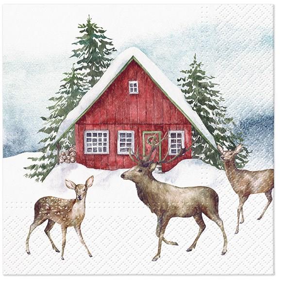 Red House In The Snow Luncheon Napkins