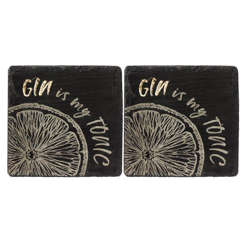 Just Slate 2 Gold Foil Slate Coasters  - Gin Is My Tonic