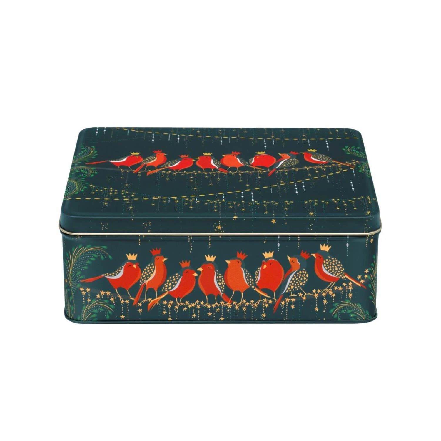 Sara Miller Christmas Robins On A Wire Deep Rectangle Tin