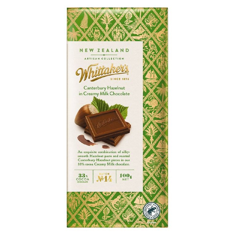 Whittaker's Canterbury Hazelnut In Creamy Milk Chocolate 100g