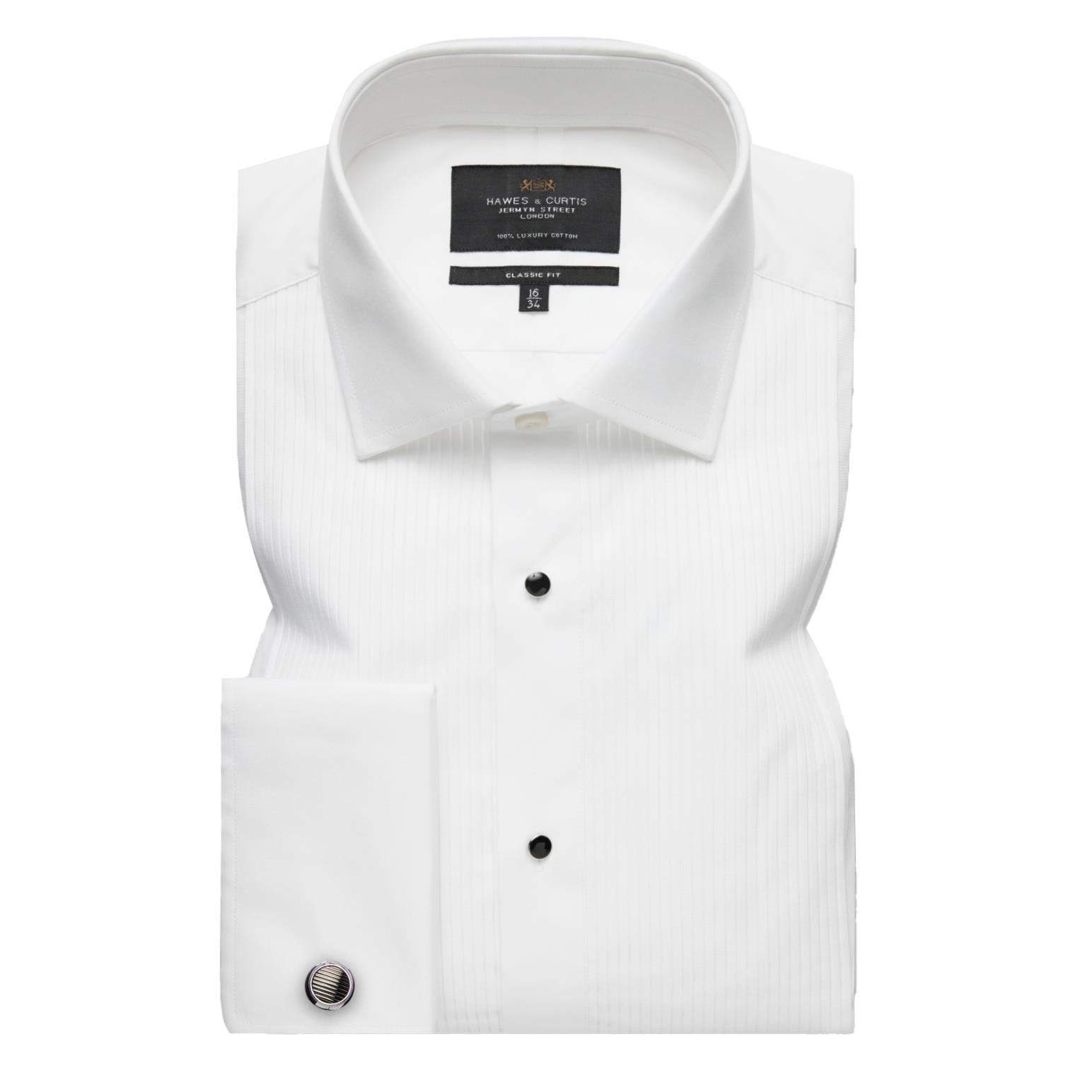 Hawes & Curtis Pleat Front Classic Evening Shirt Double Cuff