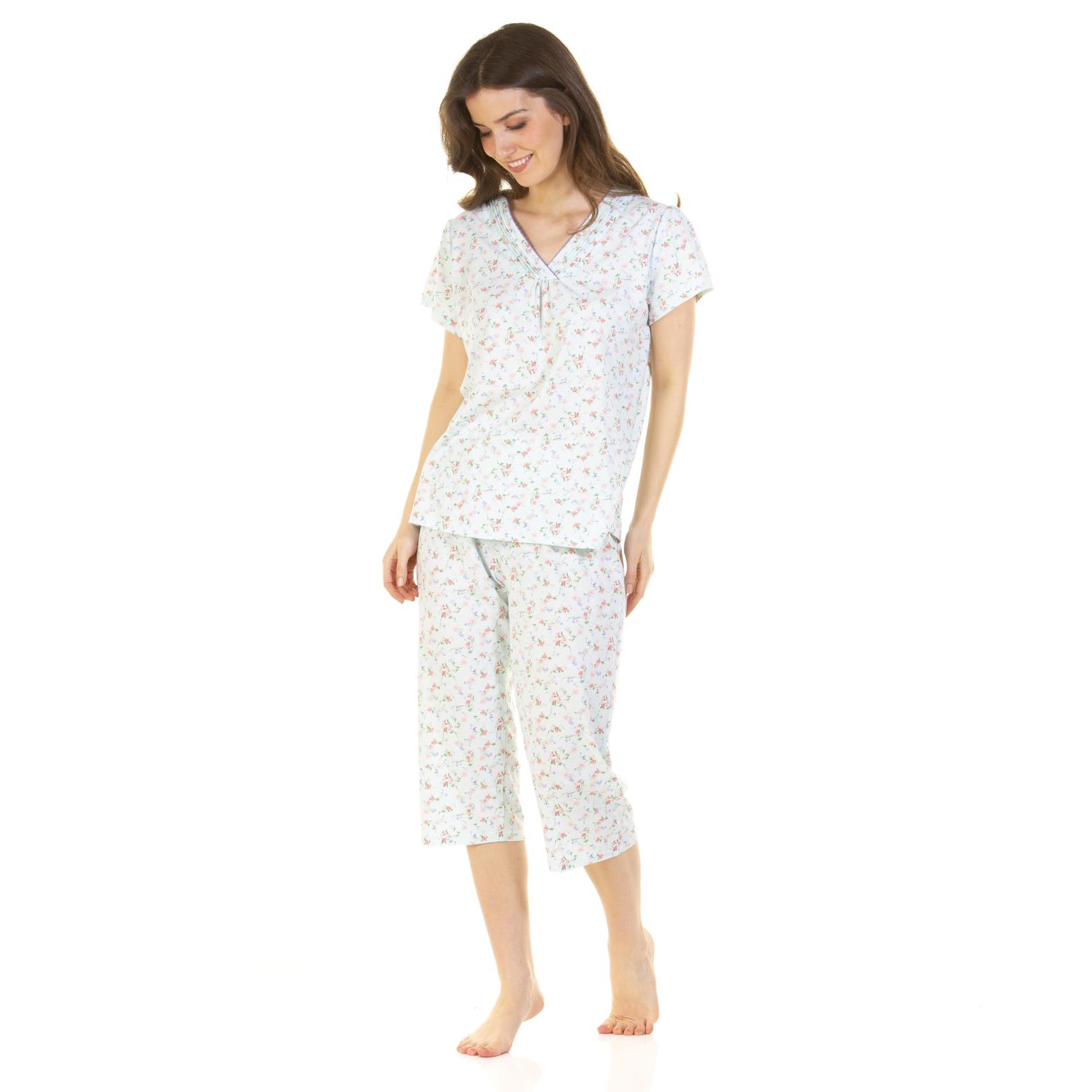 La Marquise Pleated Susan Cotton Rich Short Sleeve Capri Pyjama