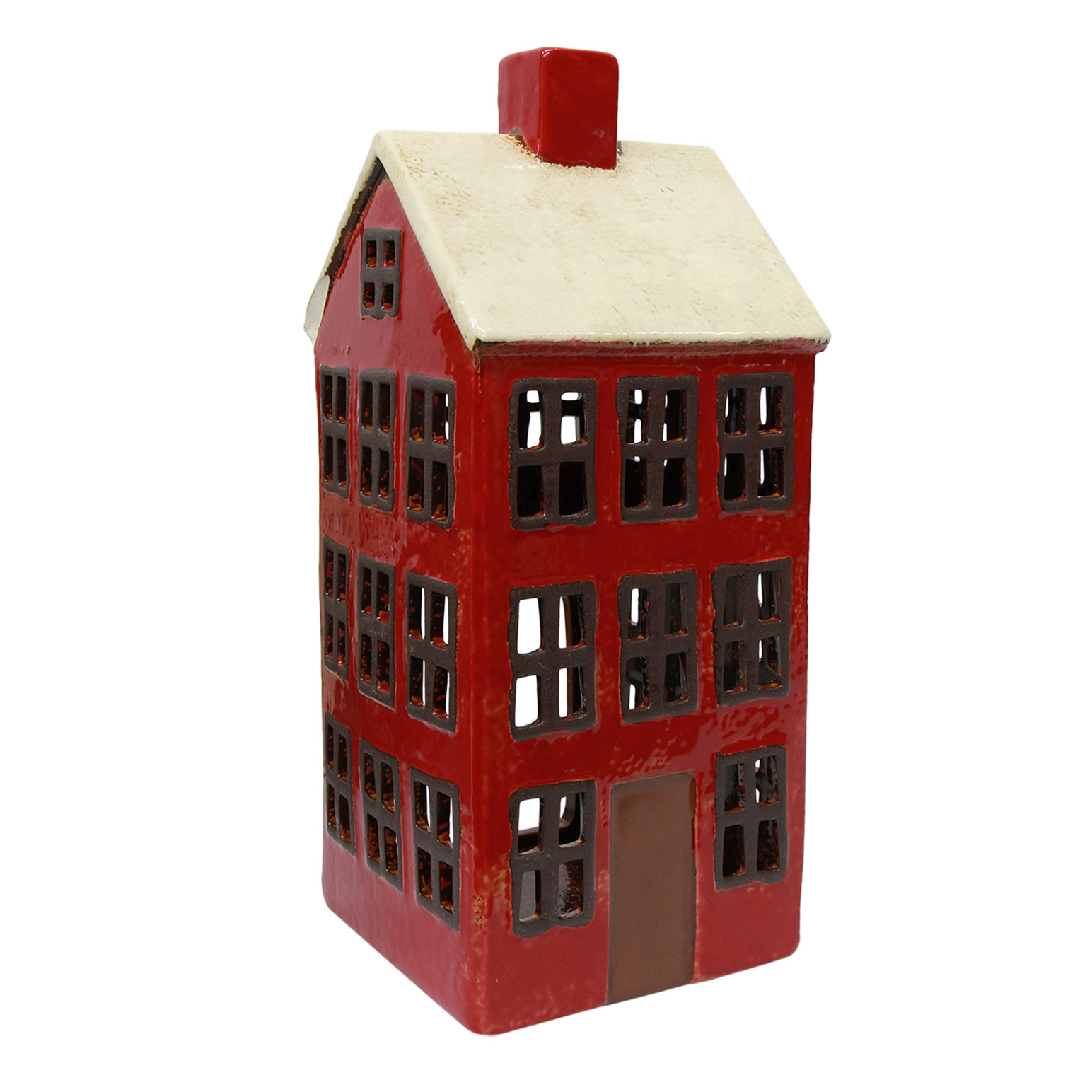 French Country Large Red and White Tea Light House