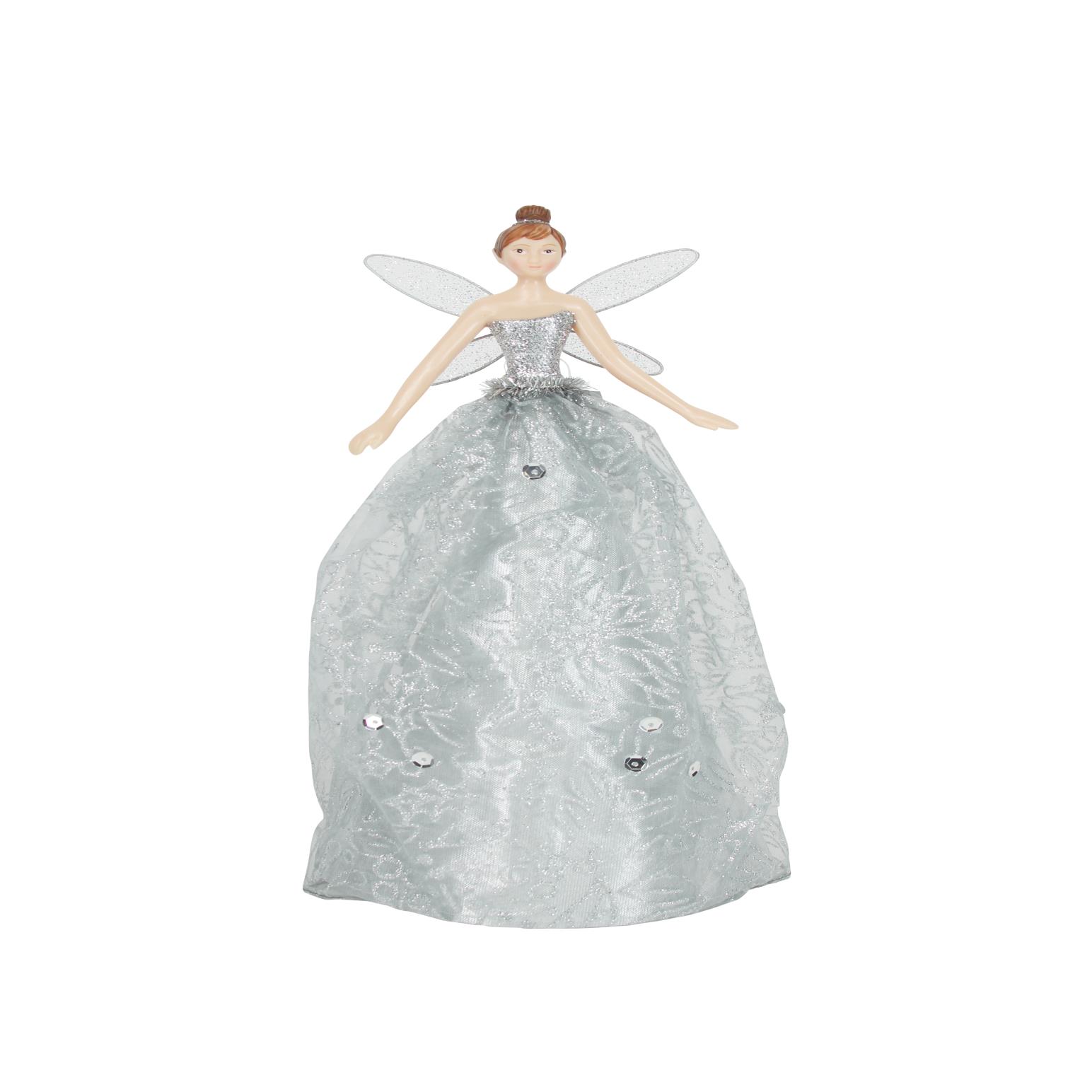 Gisela Graham Silver Glitter Fabric Resin Tree Top Fairy