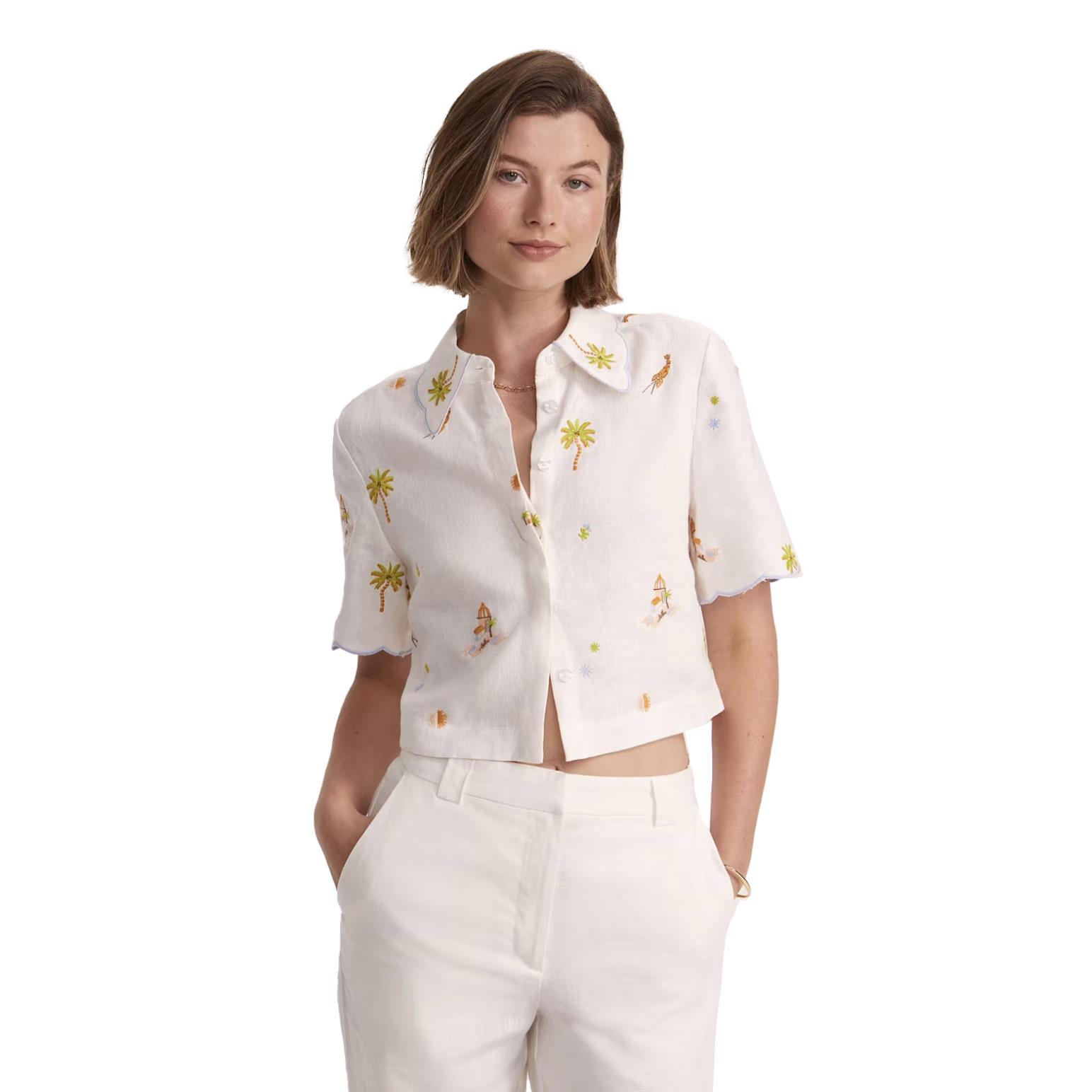 SABA Lucia Linen Scallop Shirt