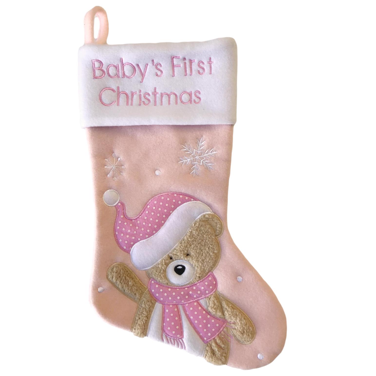 Babys First Christmas Stocking - Pink - 18 inch