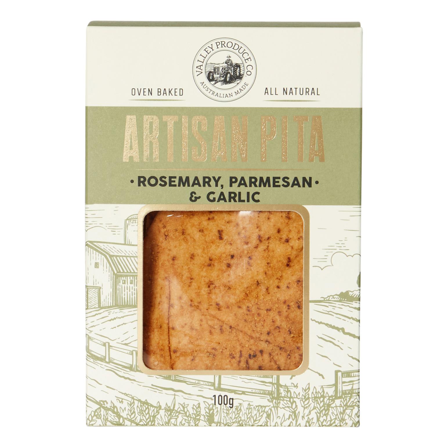 Valley Produce Co. Artisan Pita Box Rosemary, Parmesan & Garlic 100g