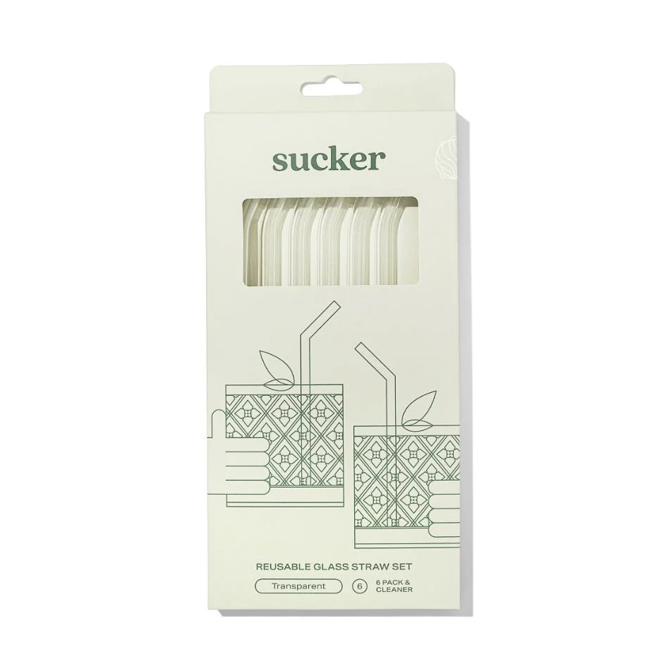 Sucker Re-Usable Glass Drinking Straws Transparent 6 Pack