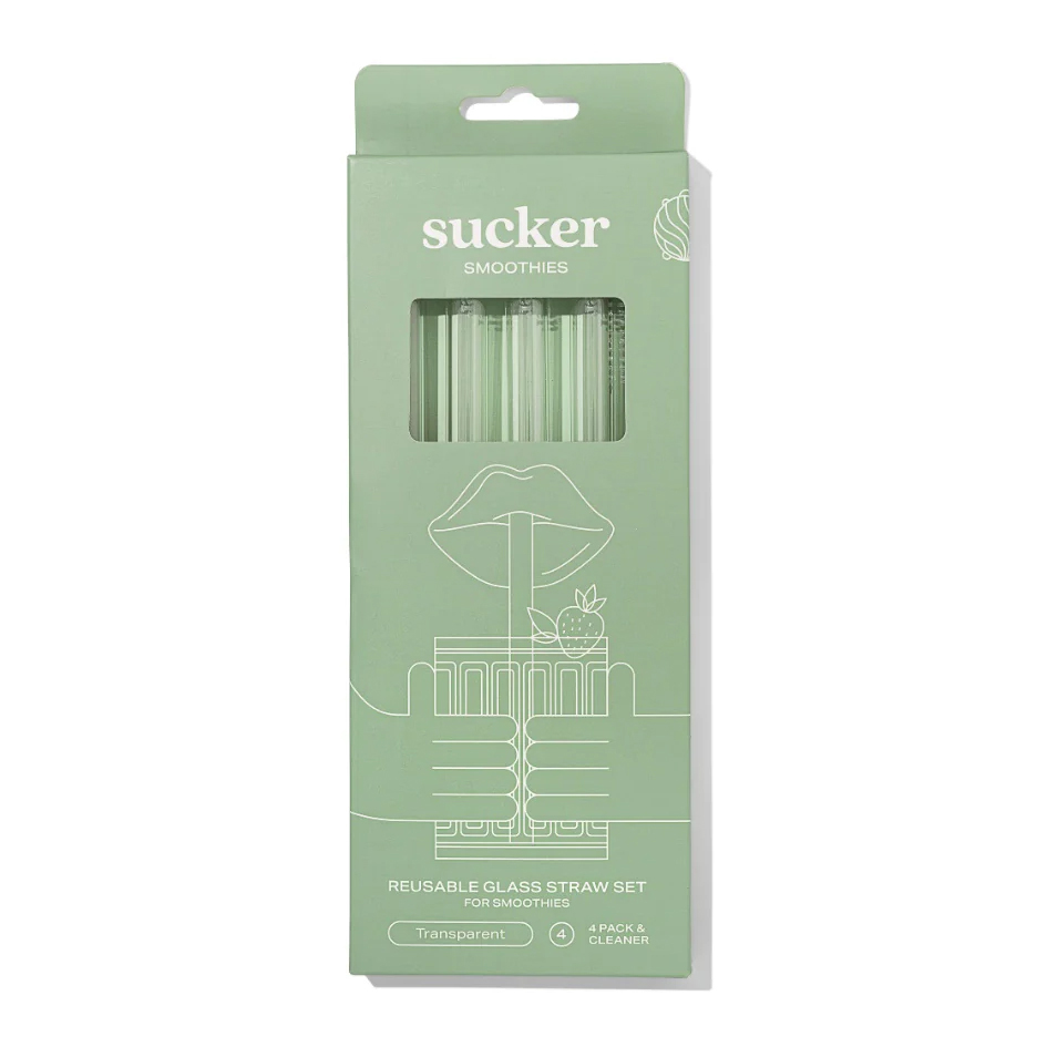 Sucker Re-Usable Glass Smoothie Straws Transparent 4 Pack