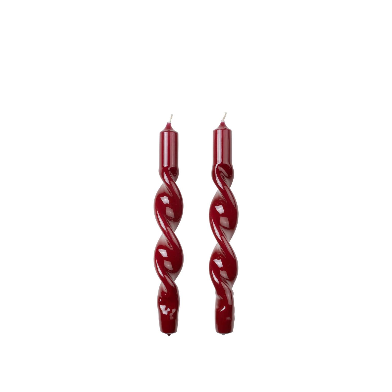 Broste Candle Twist Giftboxed Set Of 2 - Glossy Burgundy