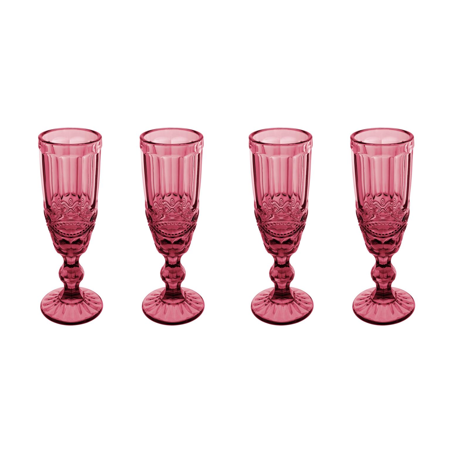 Casa Domani Gabriella Champagne Flute 4Pc Pink Gift Boxed