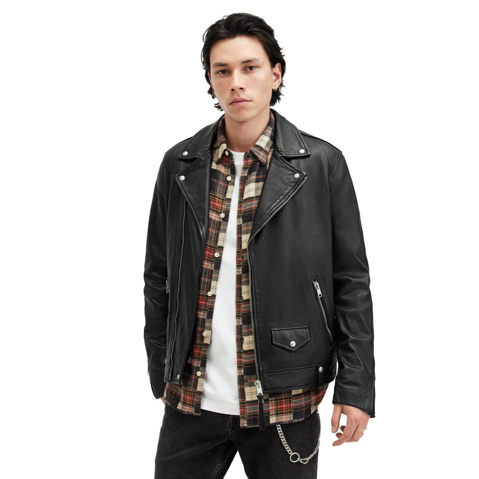 AllSaints Milo Asymmetric Zip Leather Biker Jacket